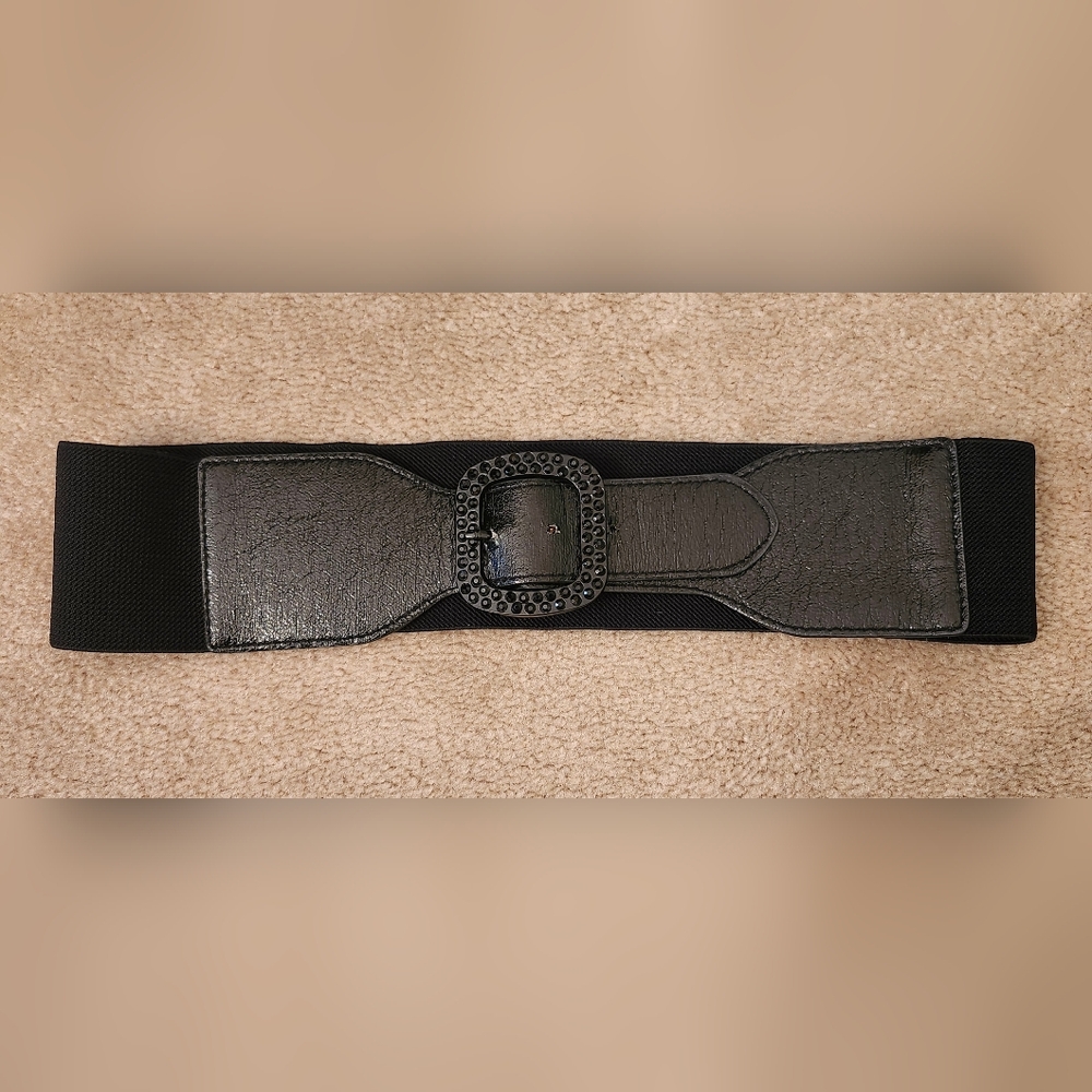 Black Wide Elastic Belt with Decorative Buckle